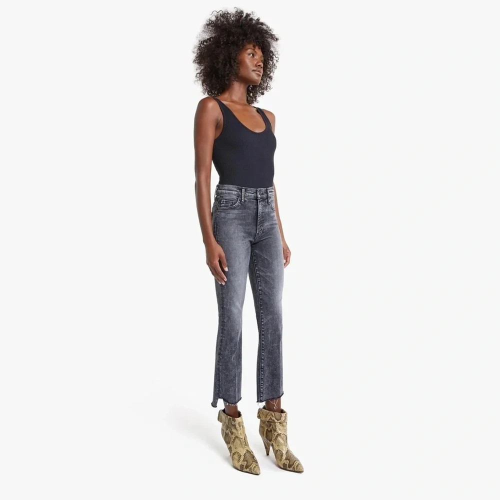 MOTHER The Insider High Rise Crop Step Fray Bootcut Jeans in Train Stops, sz 26